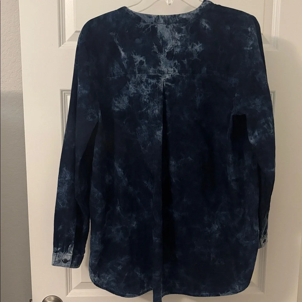 PureJill blue tie dye 100% organic cotton tunic top SZ L oversized casual boho - Picture 2 of 12